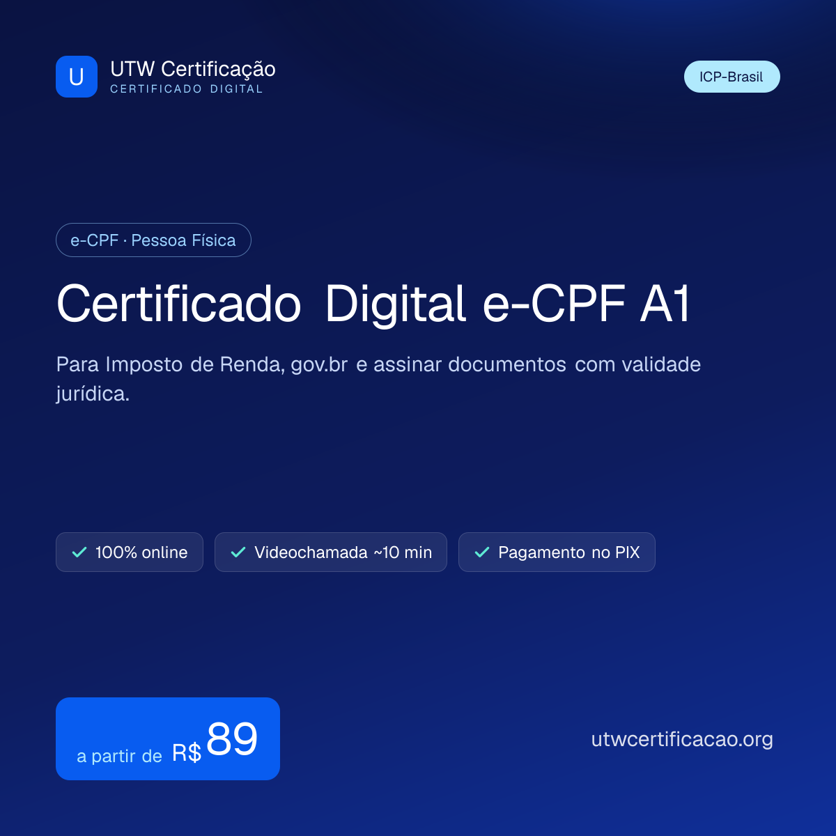 Certificado digital e-CPF A1 por R$89 para o PJe